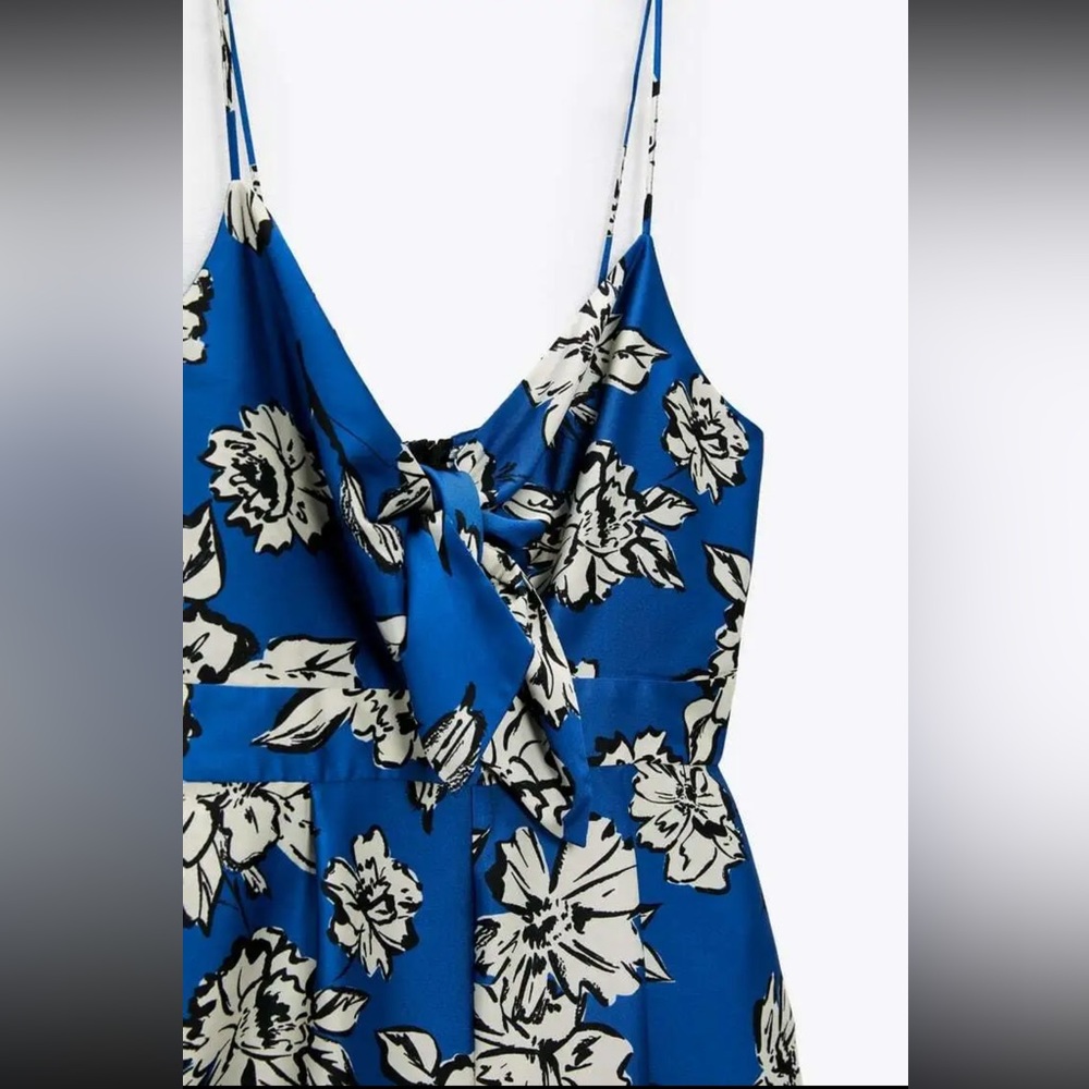 Zara Blue Floral Tie Bust Jumpsuit - Picture 3 of 9